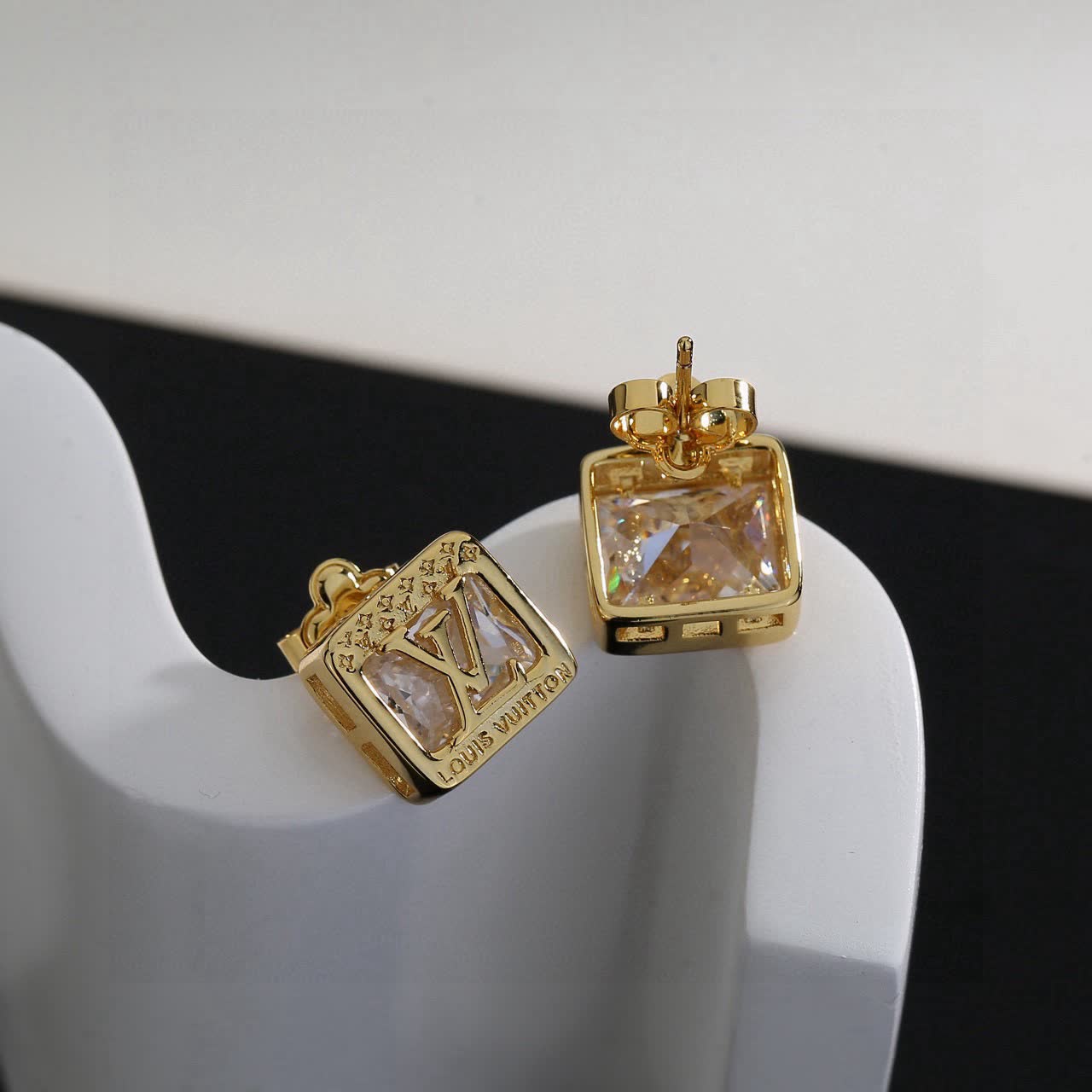 Louis Vuitton Gold Tone Crystal Stud Earrings